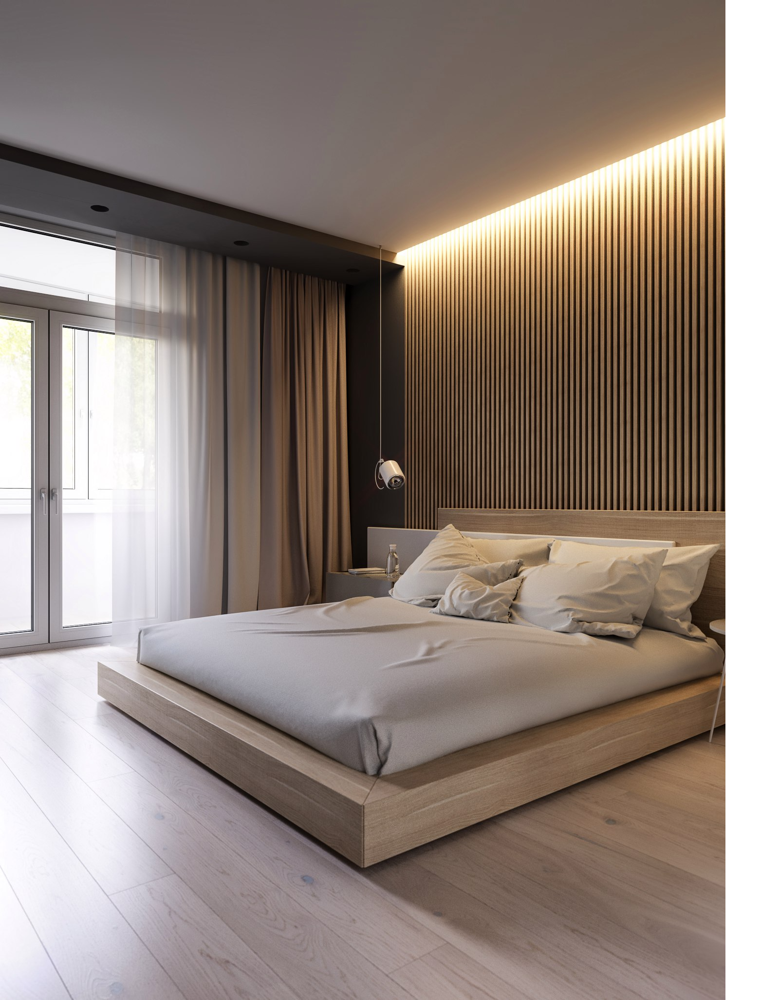 Mẫu giường gỗ bệt phong cách tối giản